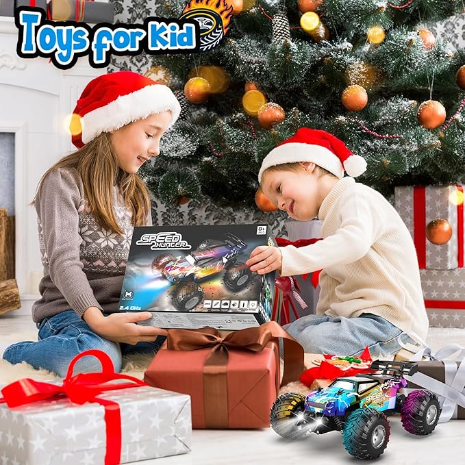 Remote Control Car All Terrain Remote Control Truck for Boy 2.4GHz Rc Car with Bodylight and Two Rechargeable Batteries 20KM/H Monster Truck Toys