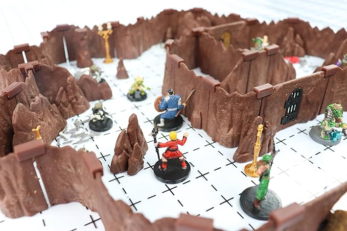 Dirt Cheap Dungeons Goblin Cavern Set - 143pc Modular Cave &amp Tunnel Kit - 5.5ft of Linear Walls for 1 Grid TTRPG - D&ampD Pathfinder Daggerheart