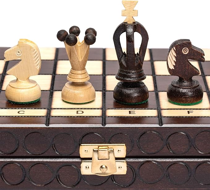 Husaria European International Chess Wooden Game Set King's Classic - 13.8 Inches Medium Size Chess Set with Handcrafted Chessmen and Felted Folding Board