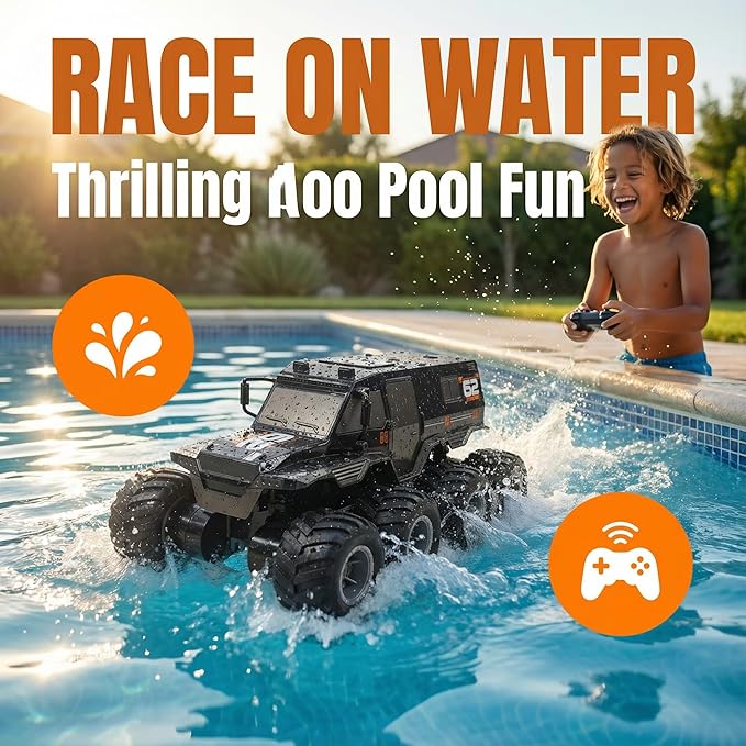 1:12 Large Amphibious Remote Control Car Monster Truck - 8WD All Terrain Waterproof RC Toy for Kids 7.4V High-Speed Remote Control Car for Boys Girls Ages 6-12 Perfect Birthday Gifts -Black