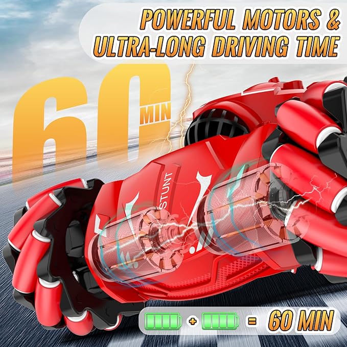 Pristar RC Stunt Cars Gesture Sensing Remote Car Toys for 6-12 Boys Girls 2.4Ghz Hand Remote Control Car with Spray Lights Music 360° Rotation 4WD Off-Road Birthday Xmas Gifts for Kids Age 6-12