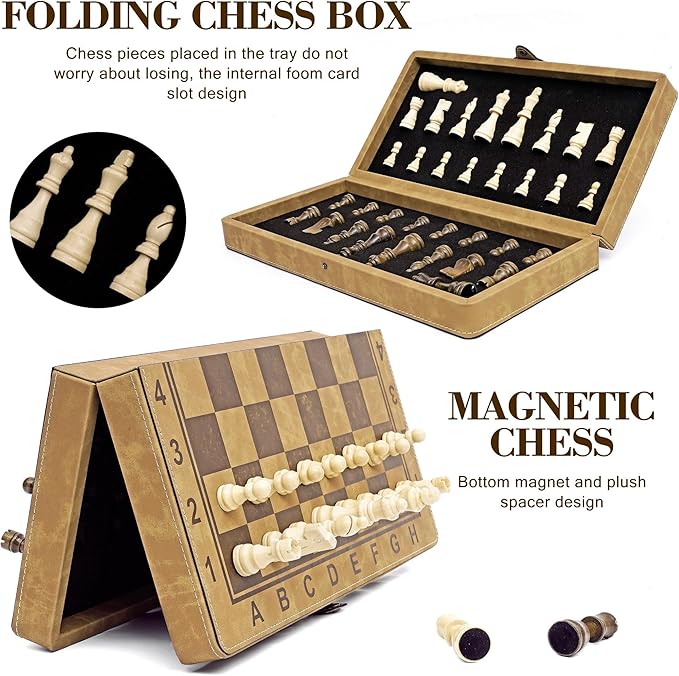 15 Inch Chess Set Magnetic Chess Borad Classic Chess Game Set with Pieces Storage for Family Game Night Ideal Chiristams Gift for Families