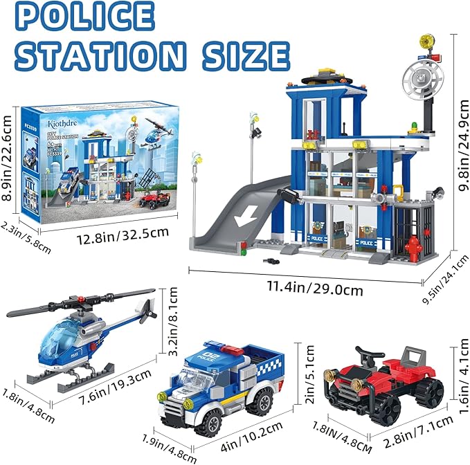 City Police Station Building Sets 601PCS City Police Sets Toy with Police Car Gangster Car Helicopter Police Building Block Toys Gifts for Kids Boys Ages 6-12