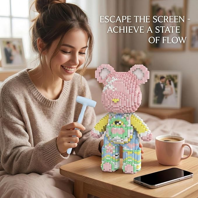 12.6 Princess Teddy Blocks Bear Building Bricks Set - Micro Figure for Adults - Collectible Home Decor for Bedroom or Office - Screen-Free Stress Relief - Gift Idea for Girls &amp Women
