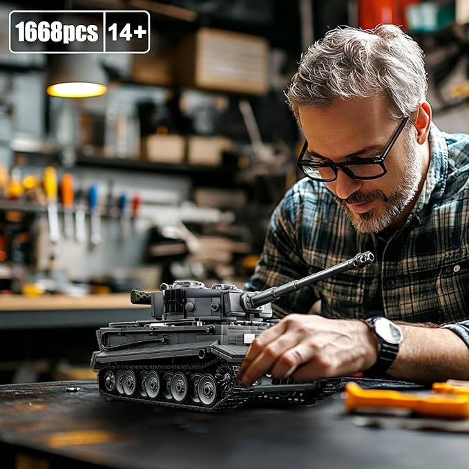 1:28 Tiger Heavy Tank Building Blocks Set for Adults Compatible with Lego Military Vehicle WW2 Army Tank Toys Historical Collection Model for Military Fans Gifts for Teens Kids Boys 8-14 (1668 PCS)