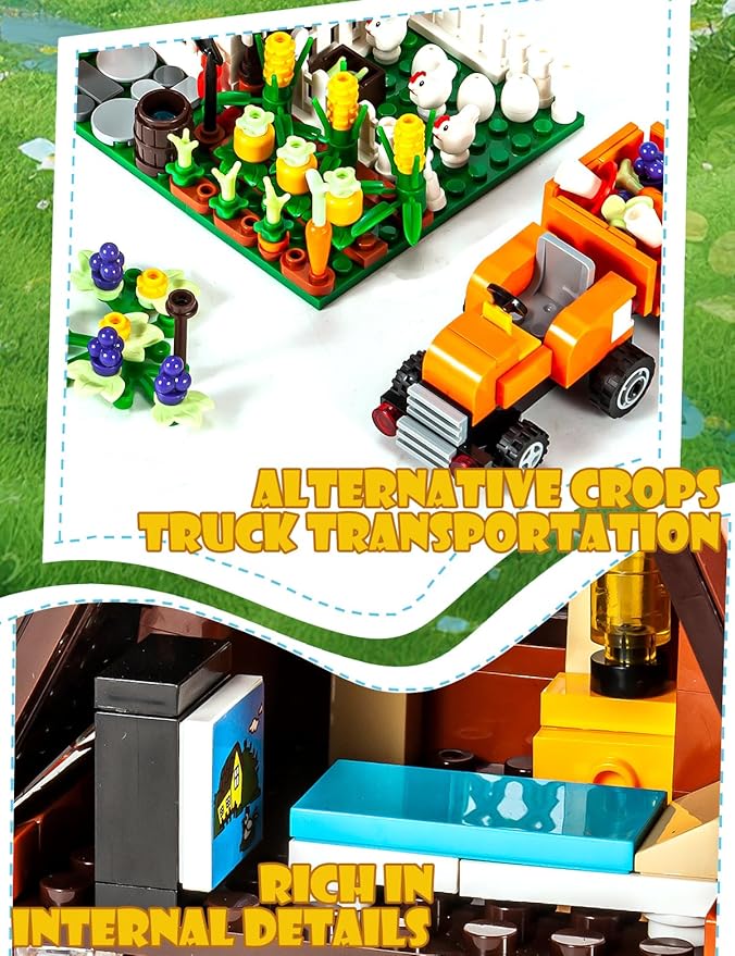 SEMKY City Series Farm House Building Blocks Set with LED Lights (610Pieces) Creative Farm House Model Gifts for Kid and Adult