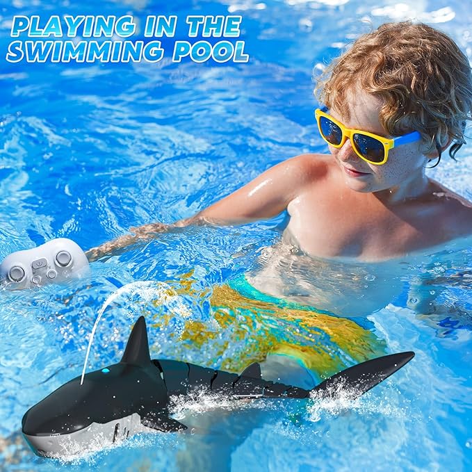 Remote Control Shark Toys for Boys Kids 1:18 Scale High Simulation Shark for Pool 2.4Ghz Electric RC Shark Boat Fish Toys with Light &amp Spray Toy Shark Gifts for 6 7 8 9 Year olds Kid Boys Girls