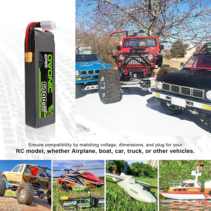 OVONIC 14.8V 4S LiPo Battery 6700mAh 120C with TRA Plug for RC Car RC Truck Airplane Helicopter Boat Car Racing RC Hobby (2 Packs)