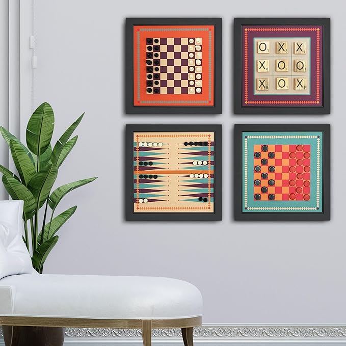 Magnetic Canvas Game Set. Chess/Checkers/Backgammon/TIC TAC Toe. Decrotive Game Sets use an mounting System That Gives Easy Access to Them. (Retro)