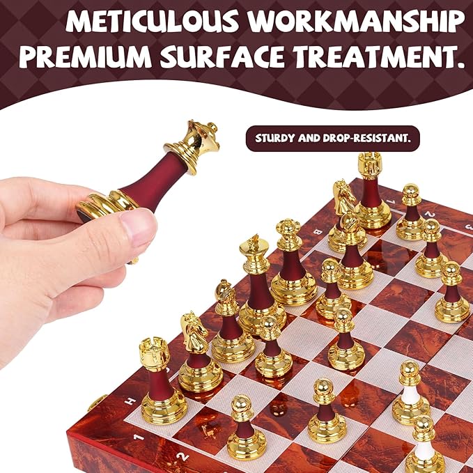 15 Inch Chess Set with Weighted Acrylic Chess Pieces – Tournament Size 3.5” King – Elegant Folding Chess Board for Adults and Kids Professional Family Chess Board Game Set for Home Office &amp Gift