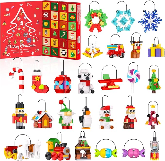 Christmas Advent Calendar 2025 Building Sets 24 Packs Christmas Ornaments Building Kit Christmas Tree/Santa/Reindeer/ Gingerbread/Penguin/Nutcracker/Snowflakes Xmas Gifts for Party Favor Kids 6+