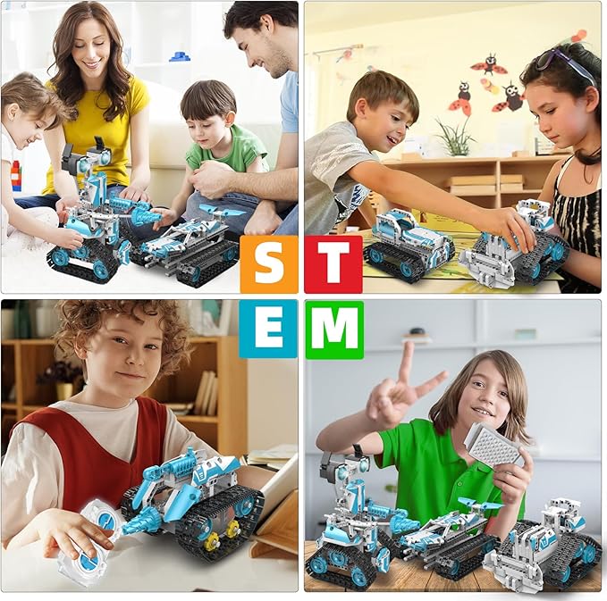STEM Robot for Kids Ages 8-14 5-in-1 Remote Control and APP Programmable Robot Toys - 720 Pcs DIY Building Science Educational Kit Building Block Birthday Present for Teen Boys Girls