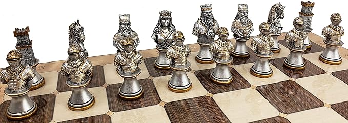 Medieval Times Crusades Knight Chess Men Set Gold &amp Silver Busts - NO Board