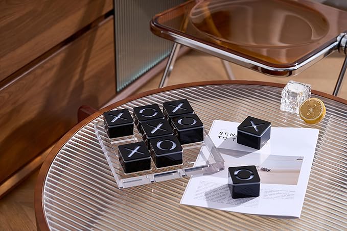 Modern Tic Tac Toe for Home Decoration Black Acrylic XO with Clear Base Decorative Tic Tac Toe Table Top Decoration Coffee Table Decor X/O Board