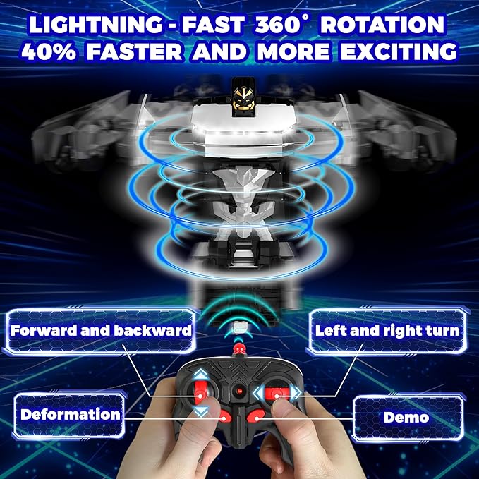 Transform RC Cyber Pickup Truck Cars Robot Toy for Kids 2.4GHz Remote Control Car with One-Button Deformation 360° Rotation LED Lights Valentine's Day Birthday Gifts for Boys Age 4-7-8-12（1:18 Scale）