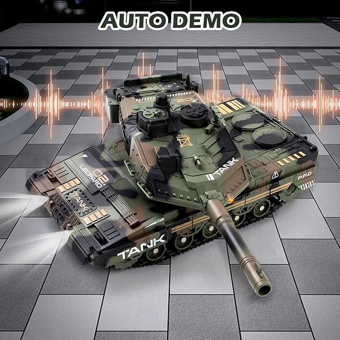 1:24 RC Tank-2.4G Remote Control Army Tank That Shoot BBS with 360° Rotating Turret Auto Demo Sound Light and Smoke All-Terrain Climbing RC Military Vehicle Toy Gift for Boys Ages 6-12