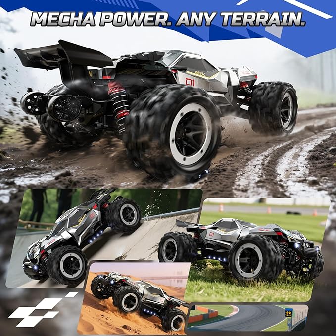 DEERC 308E Brushless Fast RC Cars for Boys &amp Adults 55KM/H 1:18 Off-Road RC Truck All Terrain 4x4 Racing Mecha Car 50 Mins Waterproof Remote Control Monster Truck Compatible with 3S Battery