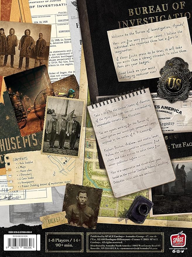 Bureau of Investigation: Investigations in Arkham &amp Elsewhere Board Game Cooperative Mystery Game for Kids &amp Adults Ages 14+ 1-8 Players 120-240 Minute Playtime Made by Space Cowboys