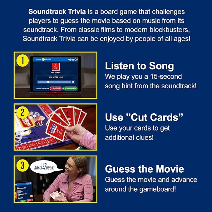 Soundtrack Trivia Movie Trivia Game for Adults | Name The Movie from a 15 Second Music Clip | Board Game for Adults Kids Ages 8+ 1 or More Players | Music Game with Companion App