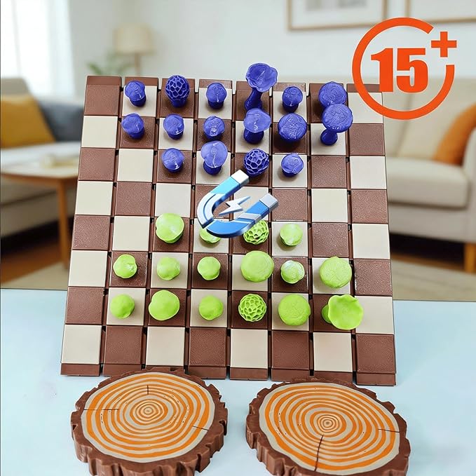 Magnetic Forest Mushrooms Chess Forest Chess Set Log and Mushroom Chess Board Game with Acorn Piece Checkers Magnetic Chess Game 3D Printed Portable Chess Sets for Adults