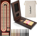 Cribbage Board Foldable 4-Track Cribbage Board Game Set Solid Wood Game Board with 12 Brass Pegs &amp Felt-Lined Storage for 2-4 Players with Convenient Pouch