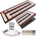 Foldable Cribbage Board Game Set Premium Wooden Foldable Board with Magnetic Lock 12 Metal Pegs Playing Cards with Travel Portable – Continuous 4 Track Board (Dark2)