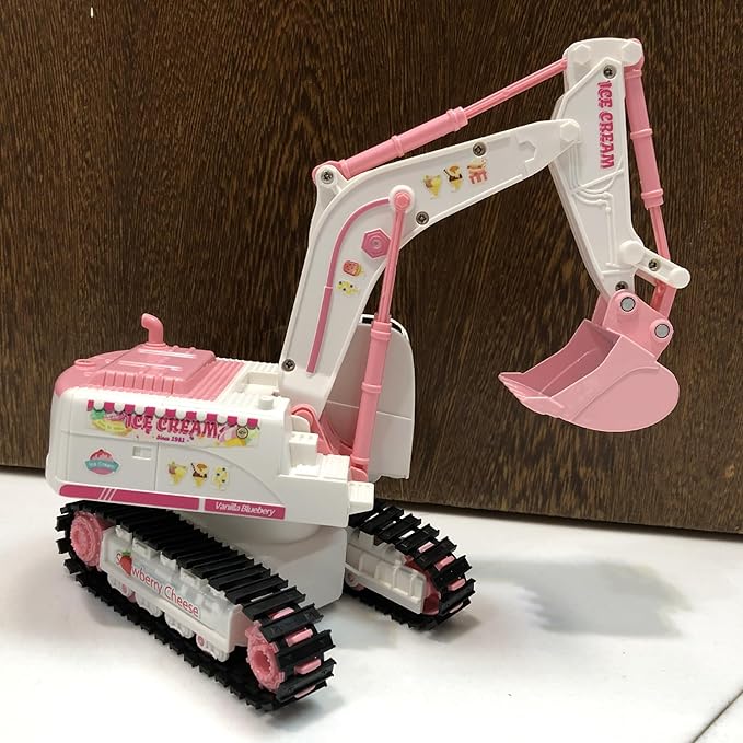 Pink RC Excavator 6 Channel 2.4Ghz RC Construction Vehicle1:24 Scale Pink Excavator Toy with 360° Rotation Light Sound and DIY Stickers Birthday Gift for Teens Adults (2 Battery)