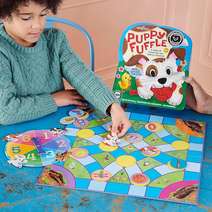 eeBoo: Puppy Fuffle - A Game of Counting &amp Simple Strategy Kids Spinner Board Game Collect Toys &amp Treats Preschool Ages 4+ 2-4 Players 15-25 Min