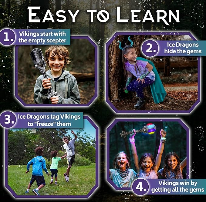 Freeze Tag with a Twist: Vikings of the Northern Lights | 3-10 Players Ages 5+ | Glow in the Dark | Gem Treasure Hunt | RV &amp Family Camping Games | Outdoor Games for Kids | Backyard &amp Summer