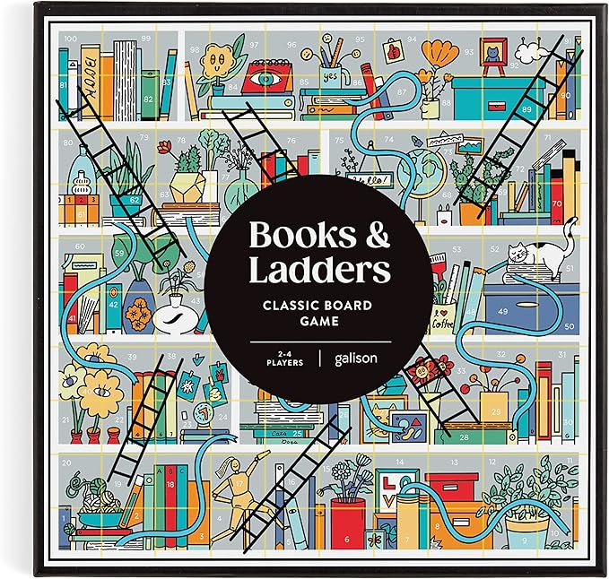 Galison Books and Ladders – Literary Version of Classic Snakes and Ladders Board Game for Adults and Kids Alike Perfect for Family Game Night 2-4 Players Medium