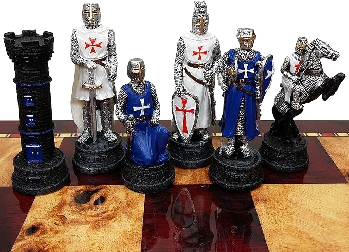 Medieval Times Crusades Set of Chess Men Pieces NO Board (Blue and White Maltese)