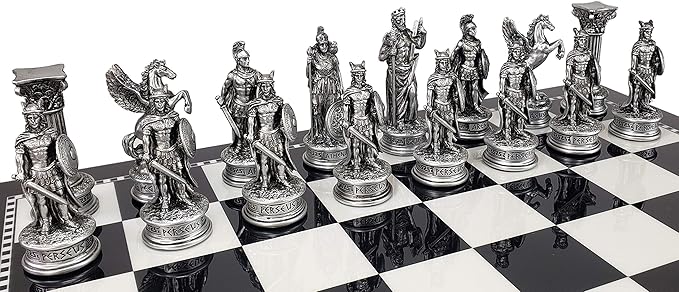 Greek Mythology Olympus Gods Zeus vs Poseidon Set of Chess Men Pieces Bronze and Pewter Color - NO Board