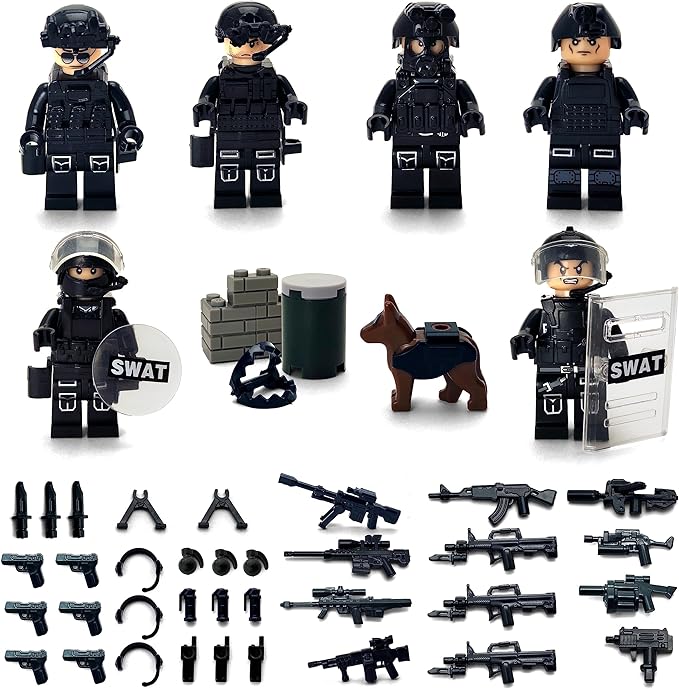 Toysvill SWAT Police Military Building Block Set| Soldiers Minifigures (8 PCS) + Police Helicopter and Accessories Gift