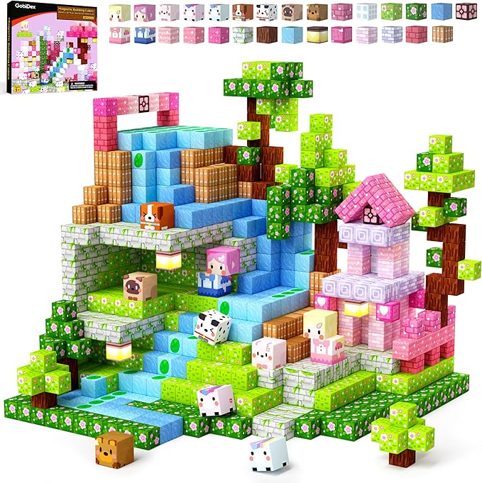 GobiDex 100PCS Magnetic Blocks Kid Building Toys for 3+ Years Old Girls Upgraded STEM Sensory Gifts for Princess Kids Magnets Game for Toddler