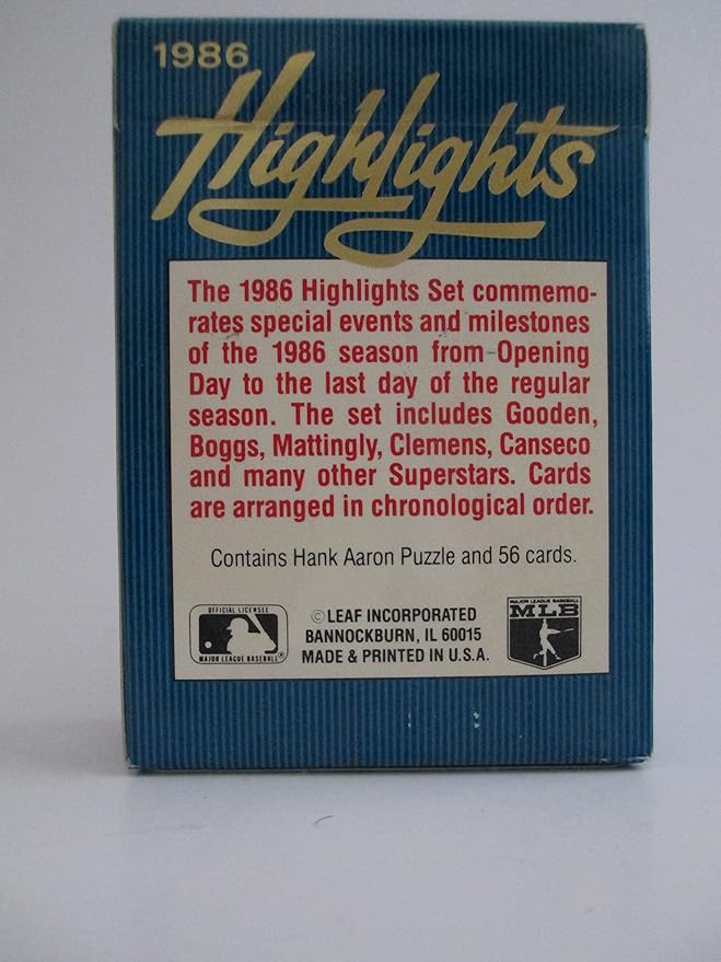 Donruss 1986 Highlights Baseball Collectible Card Set w/Mantle Clemens+ (57 Pieces)