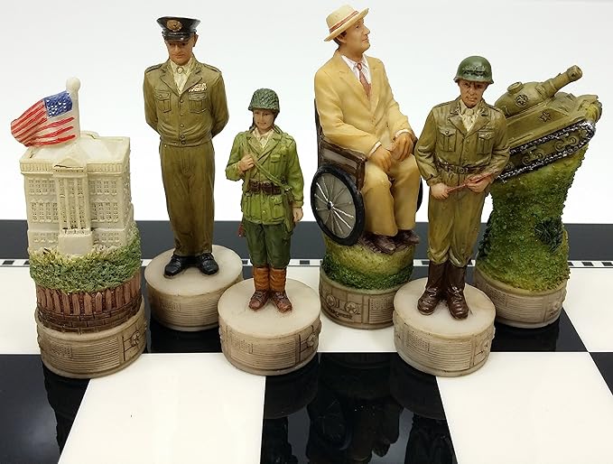 World War 2 WW2 Set of Chess Men Pieces Hand Painted - NO Board