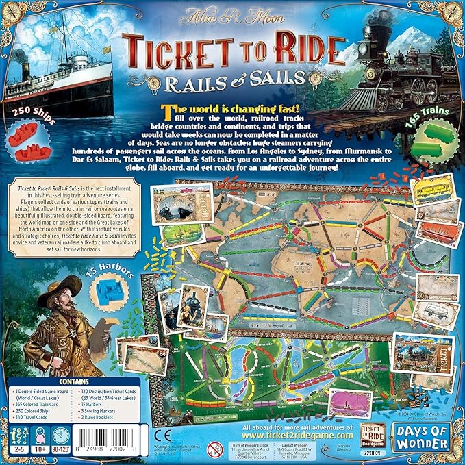 Asmodee Ticket to Ride Rails &amp Sails Board Game - Train Route-Building Strategy Game Family Fun for Kids &amp Adults Ages 10+ 2-5 Players 90-120 Minute Playtime