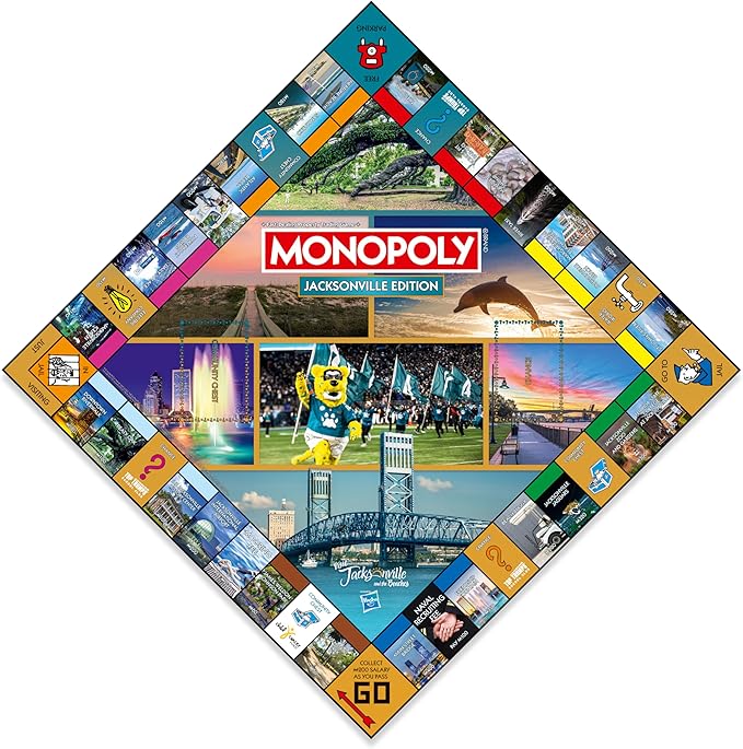 Monopoly Board Game – Jacksonville FL Edition: 2-6 Players Family Board Games for Kids and Adults Board Games for Kids 8 and Up Ideal for Game Night