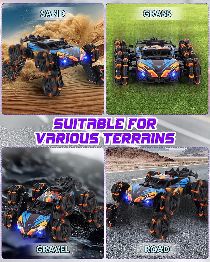 HuiJuKeJi Gesture Sensing RC Stunt Car Toy for Kids 2.4GHz Remote Control Car Toy 1:18 8WD Hand-Controlled Vehicle with Auto Demo Spray Lights and Music for Birthday Ages 6-14