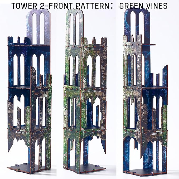 Gothic Sci-Fi Towers Ruin Terrain Set for WH40K D&ampD Pathfinder Painted Modular Building Tabletop Scenery for 28mm Kill Team Miniatures RPG Wargames Battlezone Creation Kit for Tactical Gamepla