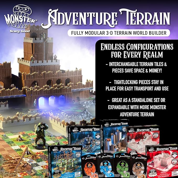 Monster Adventure Terrain - NEW! Village Builder Set (158pc) - 3D Interchangeable Dungeon System w 23 New Tiles - Build Modular Worlds in a Snap &amp Elevate Your Campaign - Compatible with DND