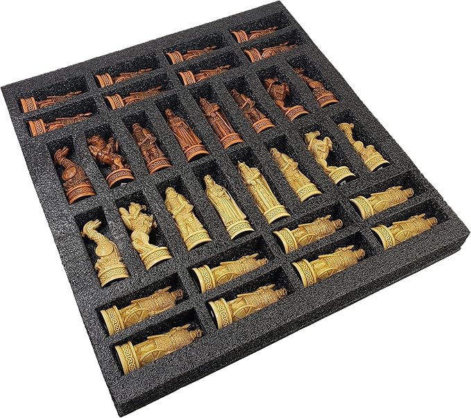 Antique Ivory &amp Brown Norse Viking Chess Set with 18 inch Walnut Color Board