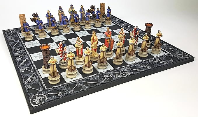 Medieval Times Crusades King Richard vs Saladin Chess Set with 17 Maltese Board