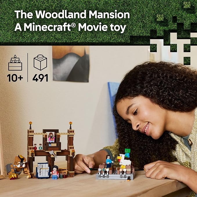 LEGO Minecraft Woodland Mansion Fighting Ring - Building Toy for Kids Age 10+ - Includes Steve Garrett &amp Henry Minecraft Figures Plus a Chicken Jockey &amp More - Birthday Gift Idea for Fans -