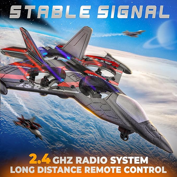 BEZGAR RC Plane | 2.4GHZ Remote Control Airplane RC Helicopter 360° Flip Fighter Jet Toy Toys for ages 8-13 with Colorful LED Navigation Lights Red