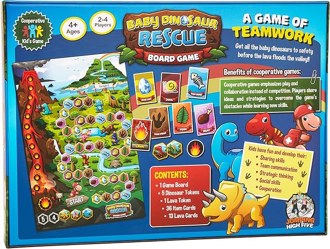 Baby Dinosaur Rescue Board Game – Cooperative Dinosaur Adventure Game for Kids Ages 4+ – Work Together to Save The Baby Dinos – Easy to Learn – Fun Family Board Game