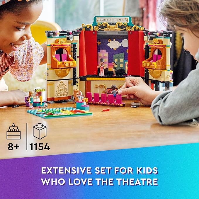 LEGO Friends Andrea's Theater School Building Toy Creative Pretend Play Theater Toy Gift for Girls &amp Boys Ages 8 and Up Theater Set with Curtains Lighting Props and 4 Friends Toy Figures 417