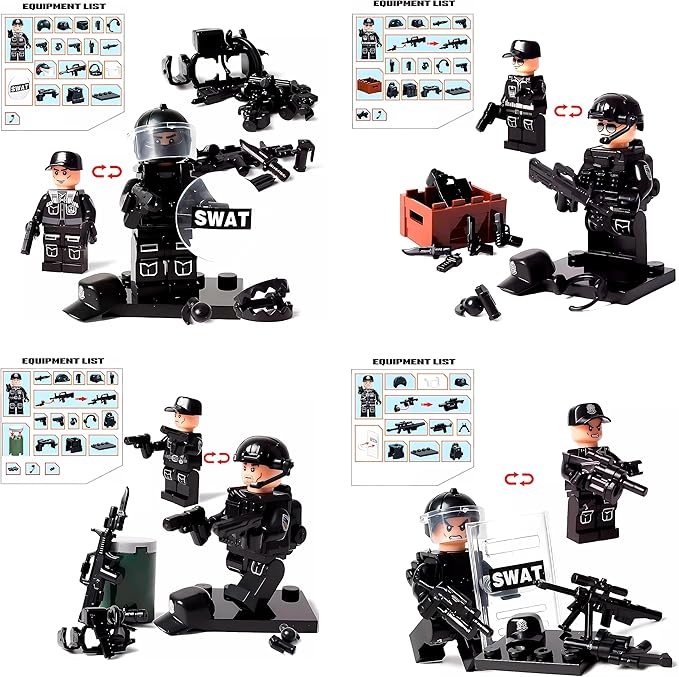 Toysvill SWAT Police Military Building Block Set| Soldiers Minifigures (8 PCS) + Police Helicopter and Accessories Gift
