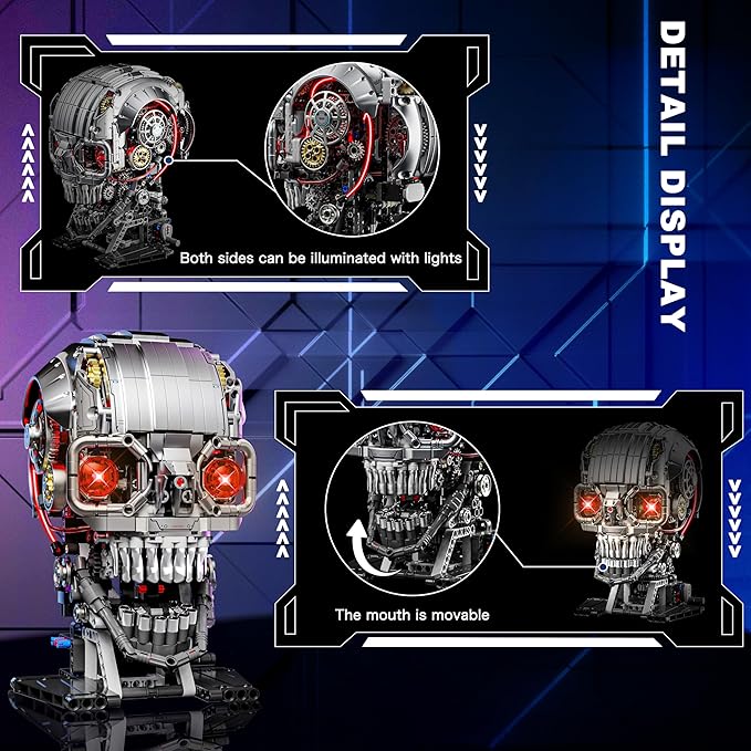 Mechanical Skull Building Set for Adults Mechanical Skeleton Head Building Blocks Set Compatible with Lego Buildable Horror Display Model Home and Office Decor Gift for Adults Teens 14+ (1099 PCS)