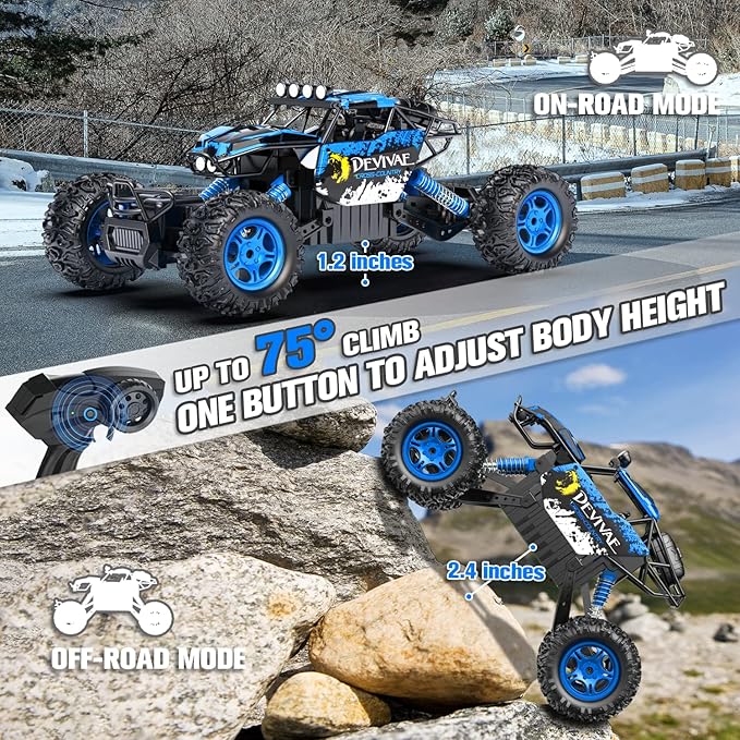 CROBOLL 1:12 Large Remote Control car for Boys Kids with Lifting Function4WD RC Cars Electric Monster Truck Toy Gifts 4X4 Off-Road RC Rock Crawler 2.4GHz RC Truck with 2 Batteries(Blue)